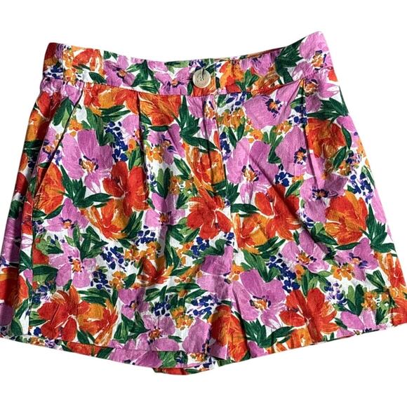Zara Linen Blend High‎ Waisted Floral Shorts Multicolor Size Medium - Picture 4 of 7
